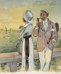 Flirt ao anoitecer - desenho de Albert Guillaume (1873-1942), em "Le Rire", agosto de 1912