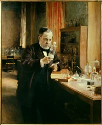 Retrato de Louis Pasteur no seu laboratório