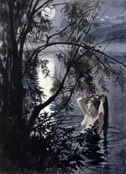 Representação de uma ninfa ondina, aquática, da mitologia germânica. Ilustração de Albert Edelfelt (1854 - 1905).