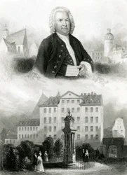 Retrato de Johann Sebastian Bach (1685-1750) e Monumento