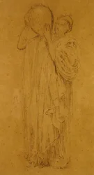 Garota com Pitcher, c.1867 (gizes pretos e brancos sobre papel marrom)