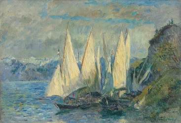 Barcos com velas grandes no lago de Genebra no Meillerie em Alta Saboia