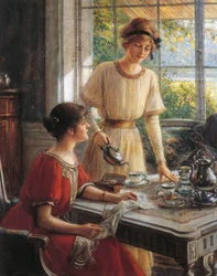 Detalhe de Women having tea, de Albert Lynch (1851-1912)