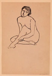 Mulher Nua Sentada (caneta e tinta sobre papel)
