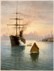 Istambul, porto  aquarela de Albert Nikolaevich Benois