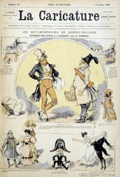 Desenhos animados sobre o actor Robert Macaire, de Robida, cov. "La caricature" 17/7/1880.
