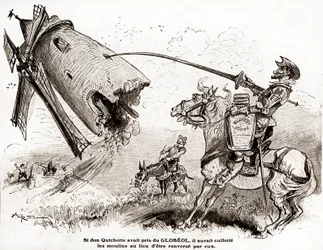 Don Quixote para um anúncio do fortificante Globeol, por volta de 1916 (ilustração)