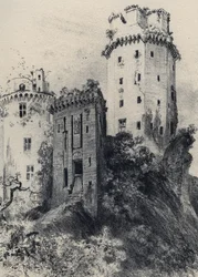 Fortaleza de Largoet (torres de Elven) - Velha França - Bretanha - textos, desenhos e litografias, de Albert Robida (1848-1926) finais do século XIX sem data