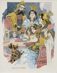 Gulliver at the Brobdignac Court - in "Gulliver Voyages" por Swift, doente. por Robida