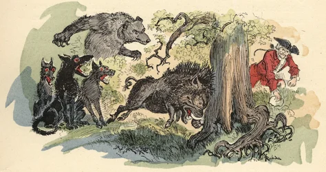 Ilustração de Albert Robida em "História e Aventuras do Barão de Munchausen" (Munchhausen), H. Laurens Ed., final do século XIX".