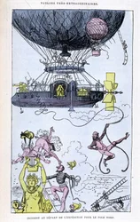 Incidente na partida da expedição ao Pólo Norte (aerostato e cenas malucas), paródia de Jules Verne, "Viagens muito extraordinárias de Saturnin Farandoul em 5 ou 6 partes do mundo e em todos os países conhecidos ou desconhecidos do Sr. Jules Verne".
