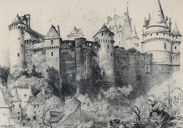 La Chateau fort de Vitre en Ille-et-Vilaine - La vieille France - La Bretagne - textos, desenhos e litografias, de Albert Robida (1848-1926) final do século XIX sem data
