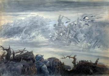 Le combat des ombres: poilus dans une tranchee imaginando um assalto de soldados fantasmagóricos