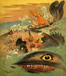 Sindbad, o marinheiro (Sinbad) - conto das mil e uma noites (1001) - livro de 1948 que conta as suas aventuras (edição Fortin, coleção Imagens maravilhosas da infância) - ilustração de Albert Robida (1848 - 1926): Sindbad e os seus companheiros falharam