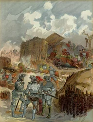 Sexta Guerra Italiana (1521-1526): Pierre Terrail de Bayard (1476-1524), na sede de Mezieres em 1521. Ilustração