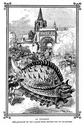O Tarasque de Tarascon, monstro fabuloso do folclore da Provença: ilustração de Albert Robida do livro escolar "Escolha de leituras" de A Mironneau, Librairie Armand Colin 1911 -
