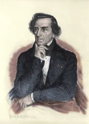 Retrato de Giacomo Meyerbeer (1791-1864), compositor alemão. Desenho de Albert Rosenthal