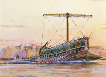 Galé assíria, aguarela de Albert Sebille (1874-1953)