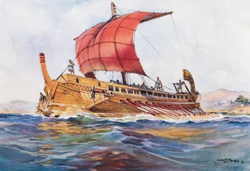 Navio-farol da época clássica grega, aguarela de Albert Sebille (1874-1953)