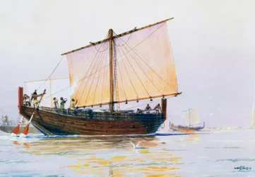 Navio mercante fenício que chega a Pharos