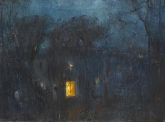 Casa à noite com uma única janela acesa