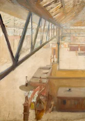 Vista de uma estação ferroviária, c.1900 (óleo sobre tela)