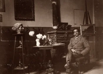 O escultor Mario Pelagatti em seu estúdio, Florença, 20/11/1920 (foto a p/b)