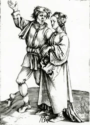 Um casal rústico, gravado por Johannes Wierix, c.1565 (gravura)