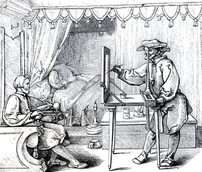 Instrumentos de precisão matemática para a execução de retratos, ilustração de "Ciência e literatura na Idade Média e no Renascimento", escrito e gravado por Paul Lacroix