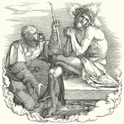 Página de título de A Grande Paixão de Albrecht Durer, retratando os últimos dias de Cristo na Terra (gravura)