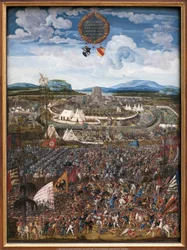 A Batalha de Alexandre. A vitória de Alexandre III da Macedônia disse o Grande (356-323 AC) sobre Dario III Codoman (cerca de 380-330 AC), rei dos persas para Issos (perto do atual Iskenderun, Turquia) em 333 AC. Pintura de Albrecht Altdorfer (1480-153 a.C