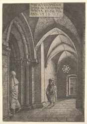 O hall de entrada da sinagoga de Regensburg, 1519.