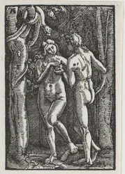 A queda e redenção do homem: Adão e Eva comendo o fruto proibido, c. 1513