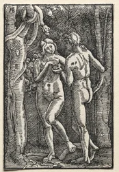 A queda e redenção do homem: Adão e Eva comendo o fruto proibido, c. 1515