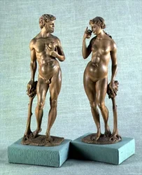 Adão e Eva, um par de estátuas, c.1600 (pêra)