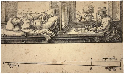 Artista a desenhar um nu com um aparelho de perspetiva, 1538