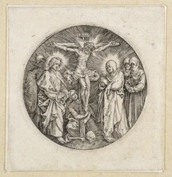 Cristo na cruz entre João e Maria; chamado o pomo da espada de Maximiliano