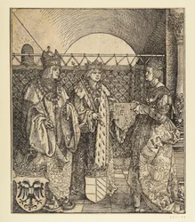 O Arco do Triunfo do imperador Maximiliano I (fragmento de 24b): A cena histórica no canto superior direito