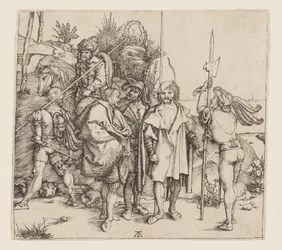 Cinco soldados de infantaria e um turco a cavalo