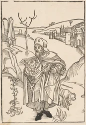 Gerson como um peregrino, frontispício de Gersonis Opera, 1489.nd