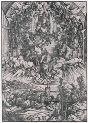 João perante Deus Pai e os Anciãos, II. Figura, folha 4 da série «O Apocalipse»