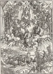 João diante do pai de Deus e dos anciãos, pela conseqüência do apocalipse. 1496
