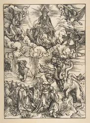 A besta com dois chifres como um cordeiro, de The Apocalypse, Latin Edition 1511, ca. 1496