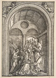 A Sagrada Família com Dois Anjos em um Salão Abobadado, ca. 1503