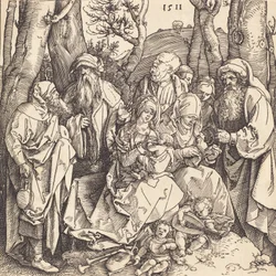 A Sagrada Família com dois anjos que fazem música, 1511.