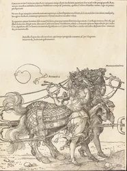 A Carruagem Triunfal de Maximiliano I O Grande Carro Triunfal [placa 7 de 8], 1523 Latin ed..