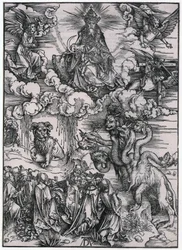 Animal com chifres de cordeiro, Figura XI, folha 13 da série «O Apocalipse»