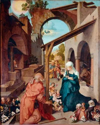 Altarpiece Paumgartner: Pintura "Nativite" de Albrecht Durer (1471-1528) 1504 aproximadamente Dim. 155x126 cm Munique, Alte Pinakothek