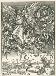 Arcanjo Miguel lutando contra o Dragão. O Apocalipse de São João, c.1498 (xilogravura)