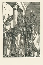 Bispo São Nicolau, santos Ulrich e Erasmo, c.1505 (xilogravura)